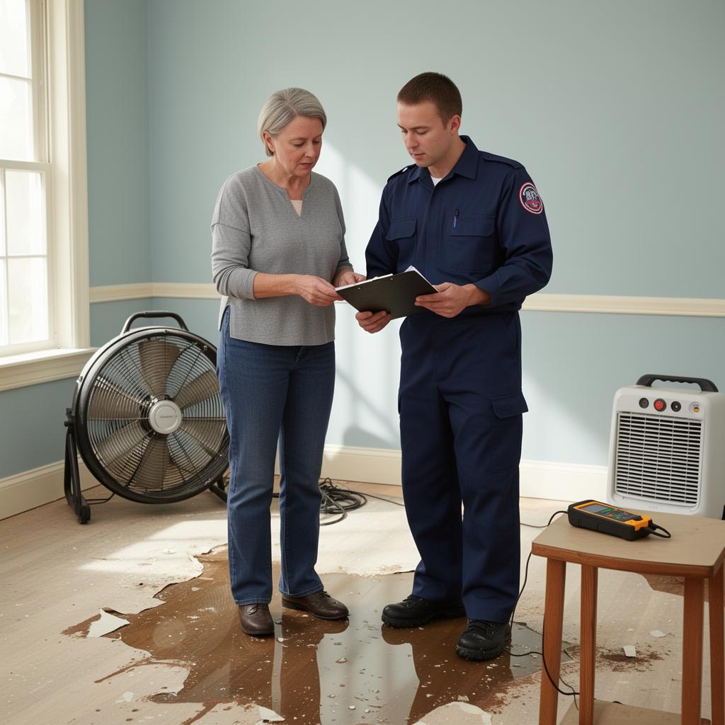 Homeowner comparing a water mitigation company after water damage